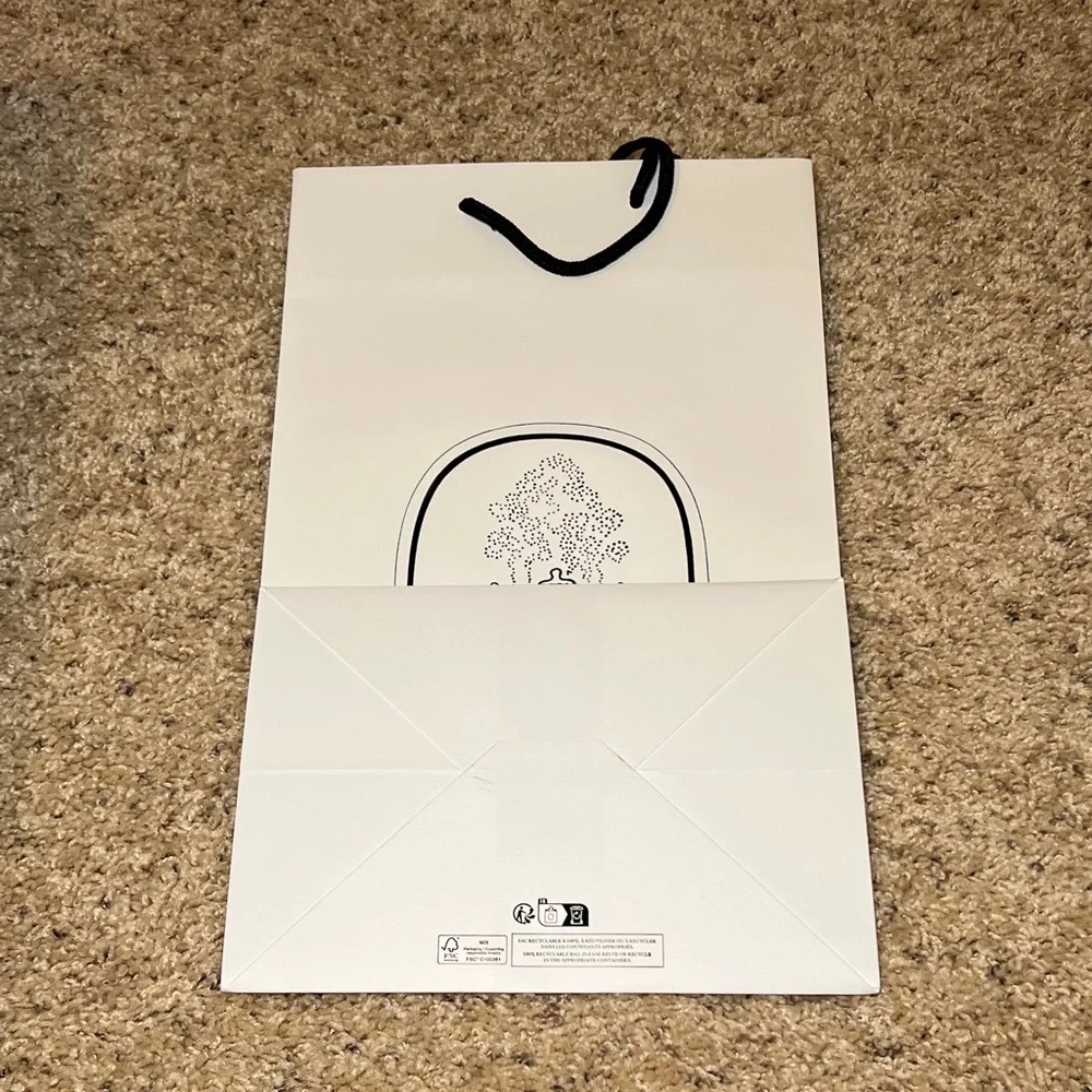 Diptyque White Bag with Black Handles Shopping Bag- Large